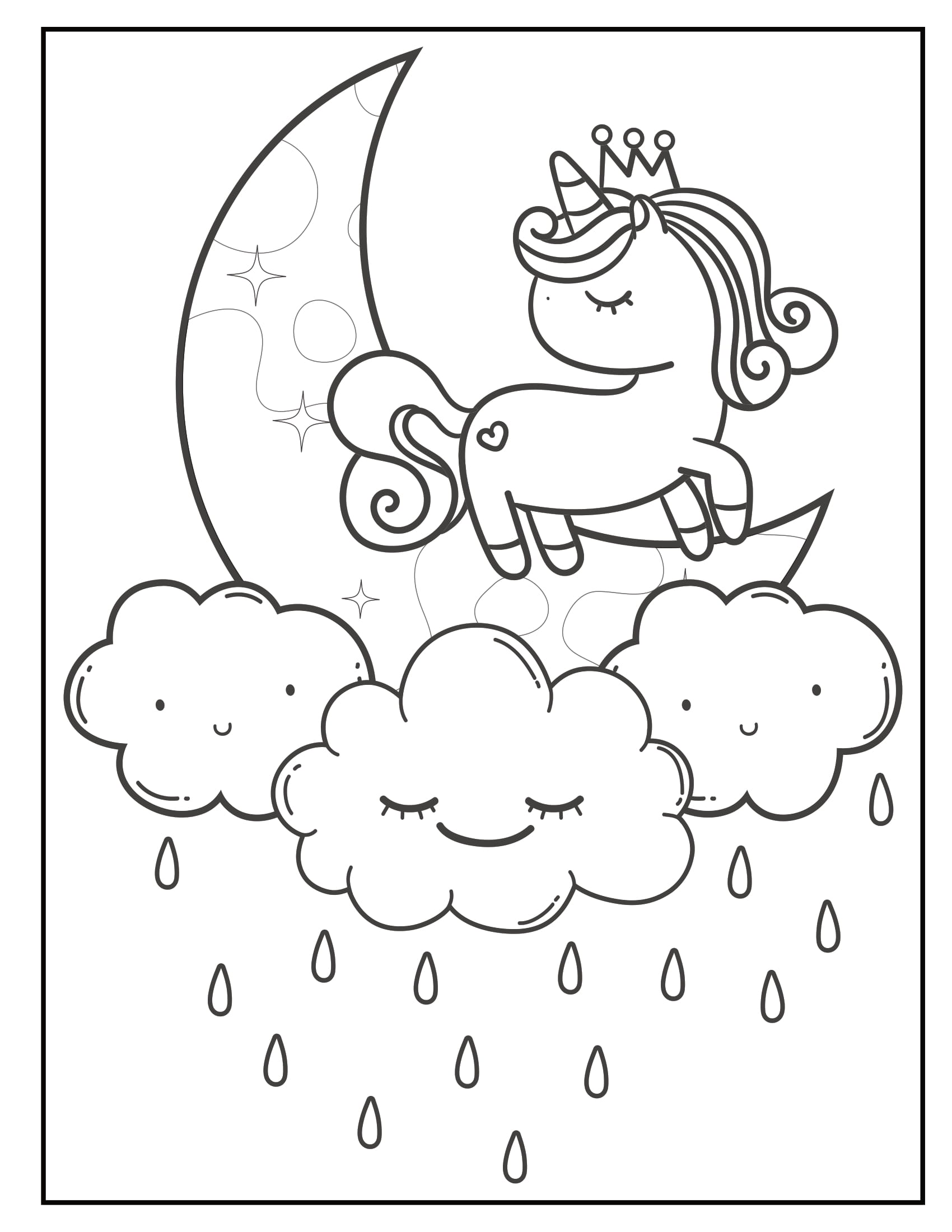 het dossier Hoe dan ook gunstig Unicorn, maan en wolken kleurplaat - Kleurplaat Eenhoorn Printen en  inkleuren!